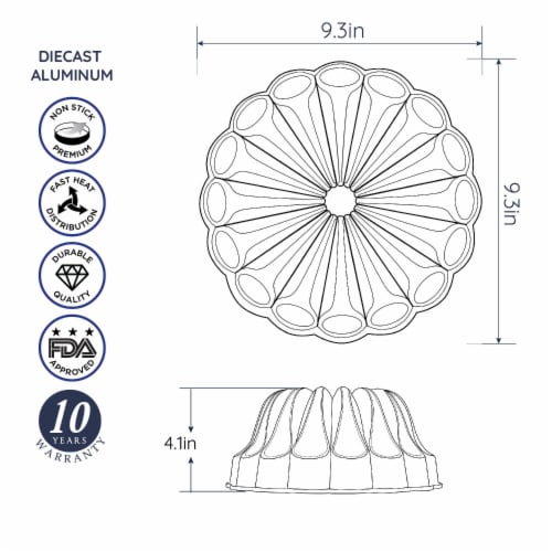 Baker's Secret Bundt Cake Pan, Die Cast Aluminum, Cake Pan - (Fountain) Perspective: bottom