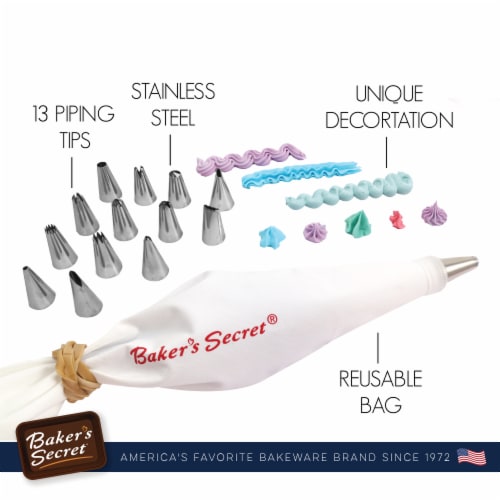 Baker's Secret Reusable Piping bag and Tips, 16 Pieces Cake Decorating Set Perspective: bottom