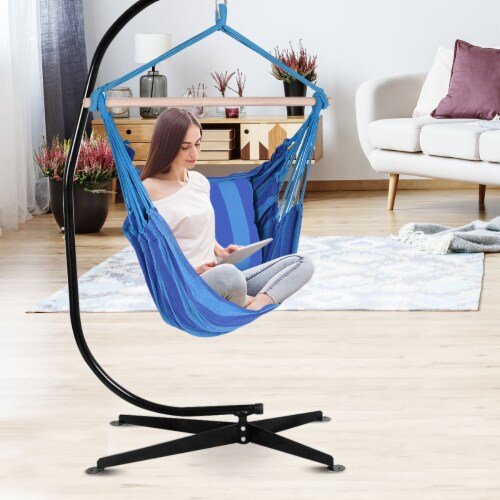 Costway Hammock Rope Chair Patio Porch Yard Tree Hanging Air Swing Outdoor (Blue) Perspective: bottom