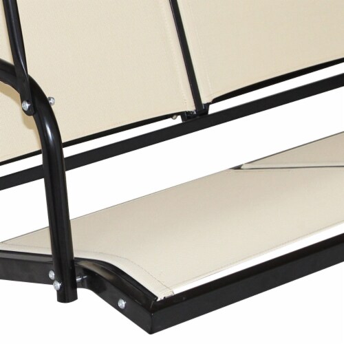 Costway 3 Person Outdoor Patio Swing Canopy Awning Yard Furniture Hammock Steel Beige Perspective: bottom