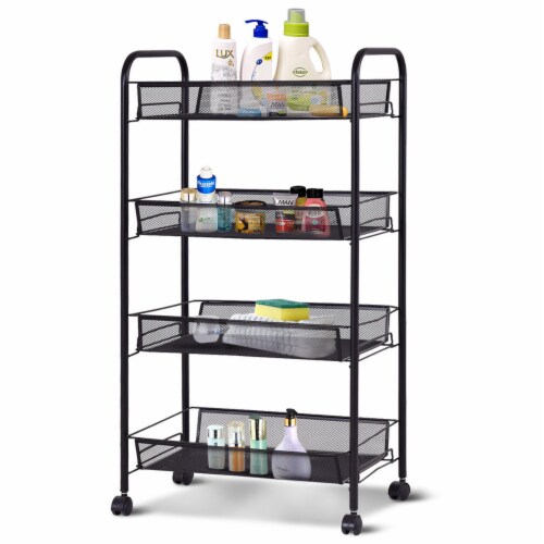 Costway 4 Tier Storage Rack Trolley Cart Home Kitchen Organizer Utility Baskets Black Perspective: bottom