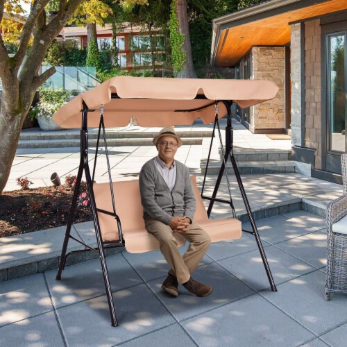 Costway Loveseat Patio Canopy Swing Glider Hammock Cushioned Steel Frame Outdoor Perspective: bottom