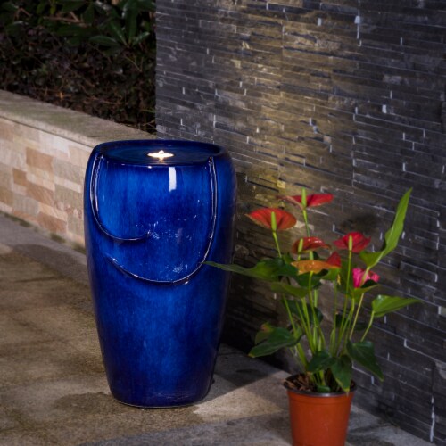 Glitzhome Ceramic Outdoor Fountain with Pump and LED Light - Cobalt Blue Perspective: bottom