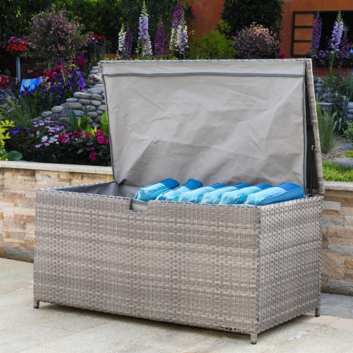 Glitzhome Outdoor Patio Garden Wicker Storage Deck Box - Gray / Cream Perspective: bottom