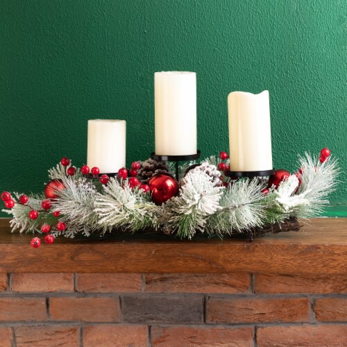 Glitzhome 24 Inch Length Snow Berry Ball Pinecone Pine Candle Holder Perspective: bottom