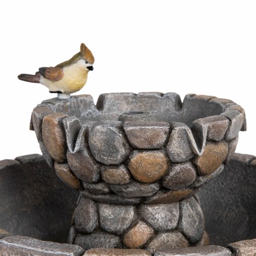 Glitzhome 2 Tier Stone-Like Birdbath Outdoor Fountain Perspective: bottom