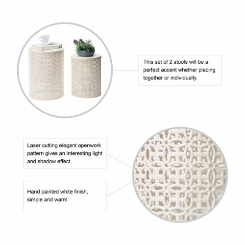 Glitzhome Metal Garden Stool Plant Stand - Cream White Perspective: bottom