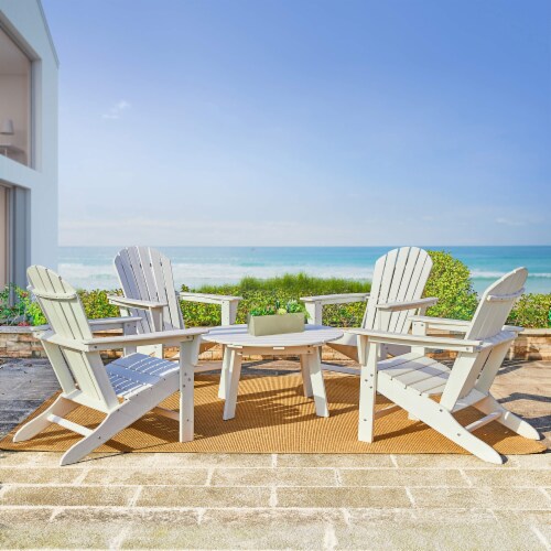 Glitzhome Outdoor 5-Piece Rust-Proof HDPE Adirondack Chair Set with Round Side Table, White Perspective: bottom