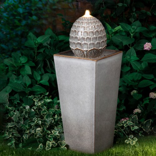 Glitzhome Ceramic Sphere Pedastal Outdoor Fountain - Ivory Perspective: bottom