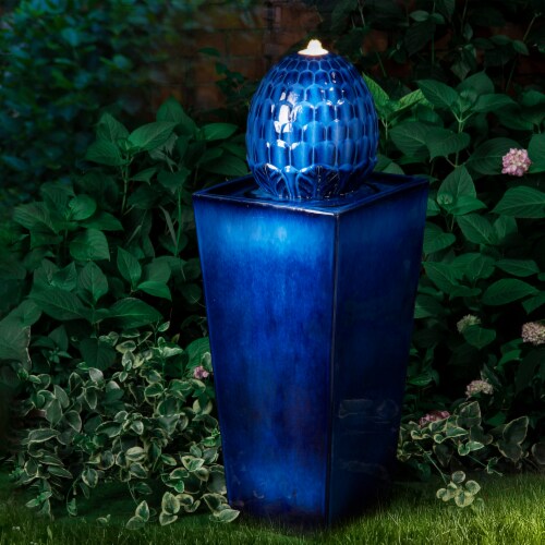 Glitzhome Ceramic Sphere Pedestal Fountain - Blue Perspective: bottom