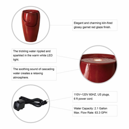 Glitzhome Ceramic Outdoor Fountain - Red Perspective: bottom