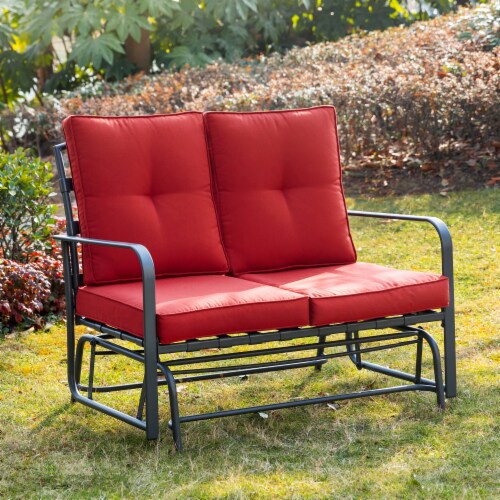 Glitzhome Outdoor Garden Patio Loveseat - Red Perspective: bottom