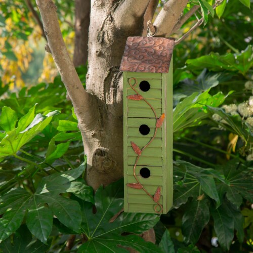 Glitzhome Window-Blinds Distressed Solid Wood Birdhouse - Green Perspective: bottom