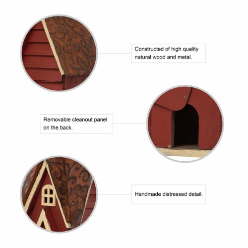 Glitzhome Hanging Distressed Wooden Cottage Birdhouse - Red Perspective: bottom
