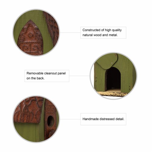 Glitzhome Hanging Distressed Wooden Garden Birdhouse - Green Perspective: bottom