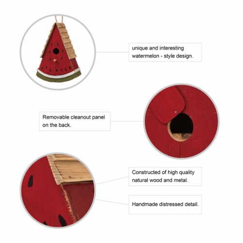 Glitzhome Hanging Wooden Watermelon Decorative Garden Birdhouse Perspective: bottom