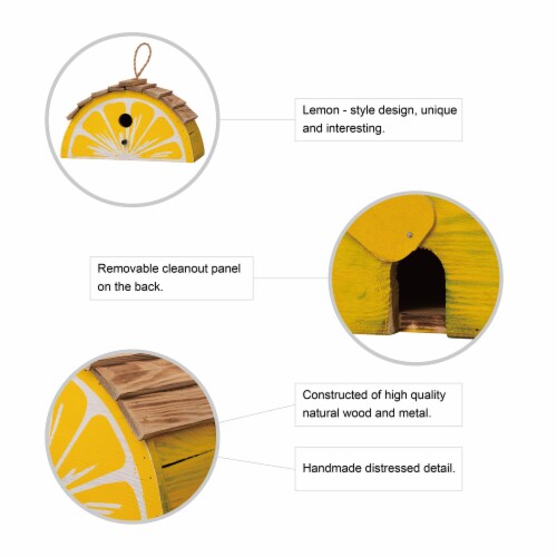 Glitzhome Hanging Wooden Lemon Decorative Garden Birdhouse - Yellow/White Perspective: bottom