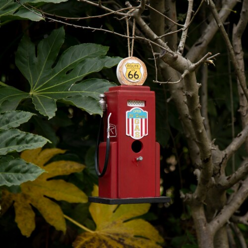 Glitzhome Hanging Wood Gas Pump Birdhouse - Red Perspective: bottom