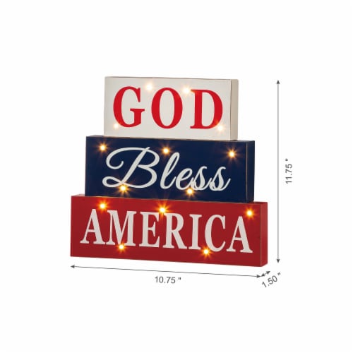 Glitzhome Patriotic Battery Operated Illuminated Wooden Block Decor Perspective: bottom