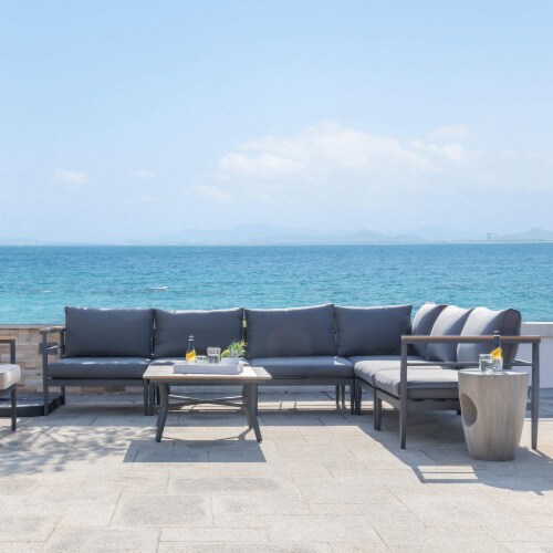 Glitzhome 7-Piece Outdoor Patio Black Aluminum Sectional Perspective: bottom