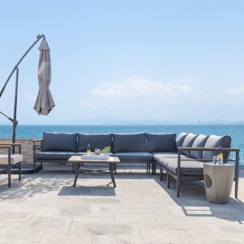 Glitzhome 8-Piece Outdoor Patio Black Aluminum Sectional Perspective: bottom