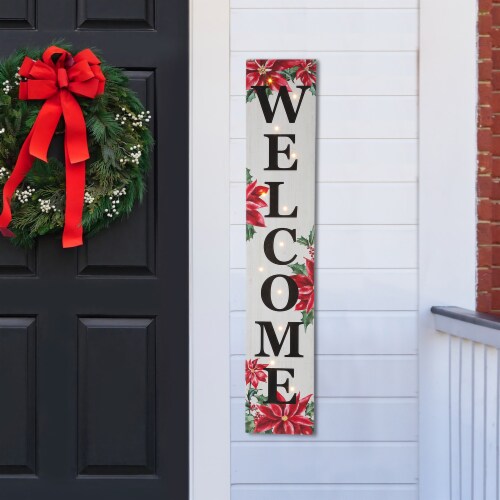 Glitzhome Poinsettia Lighted Wooded Welcome Sign Perspective: bottom