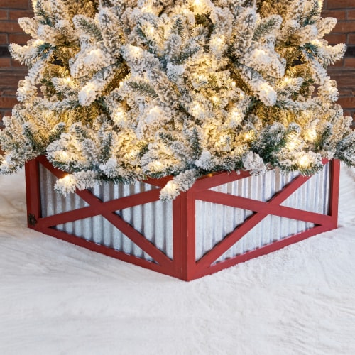 Glitzhome Galvanized Corrugated Metal & Wooden Tree Collar, 26 Length X 26 Inch Width Perspective: bottom