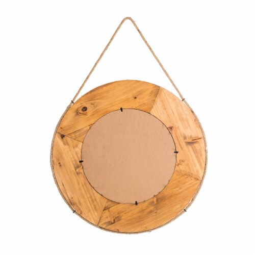 Glitzhome 30 Inch Diameter Coastal Lifebuoy Wood Round Wall Mirror, White&Yellow Perspective: bottom