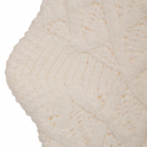 Glitzhome 22 Inch Length Knitted Polyester White Christmas Stocking with Red Trim & Pompom Perspective: bottom