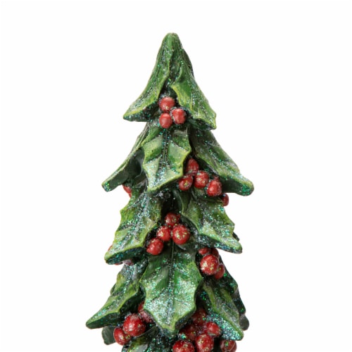 Glitzhome 20 Inch Tall Resin Christmas Red Berry Table Tree Decor Perspective: bottom