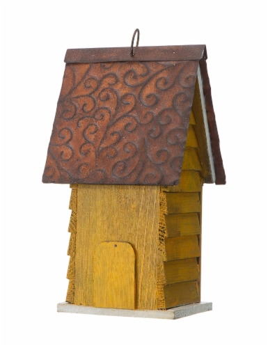 Glitzhome Outdoor Bird House Yellow 11.93 H Distressed Texture Perspective: bottom