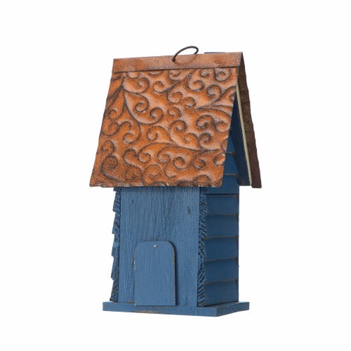 Glitzhome Outdoor Bird House Blue 11.93 H Distressed Texture Perspective: bottom