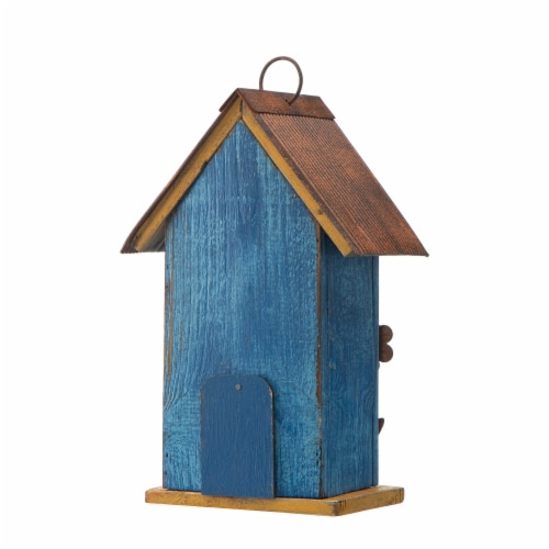 Glitzhome Decorative Wooden Birdhouse Rustic Hand-Painted Garden Decoration, Blue Perspective: bottom