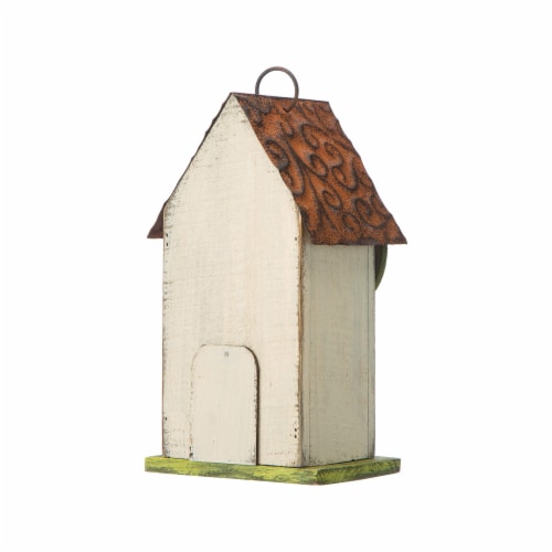 Glitzhome 9.75 Washed White Bird House with 3D Tree and Bird Perspective: bottom