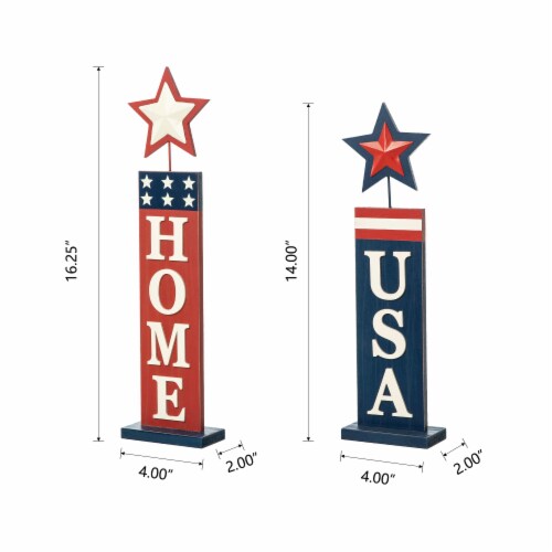 Glitzhome Set of 2 Wooden Patriotic/Americana Firecracker Table Sign Perspective: bottom