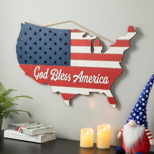 Glitzhome 32.25 Inch Length Wooden Patriotic America Map Wall Decor Perspective: bottom