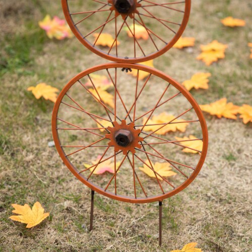 Glitzhome Bicycle Wheel Pumpkin Porch Sign for Harvest Thanksgiving Decor Perspective: bottom