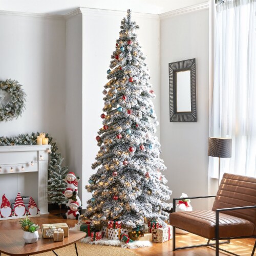 Glitzhome 9 Feet Flocked Layered Spruce Faux Christmas Tree with 500 Warm White Lights Set of One Fred Meyer