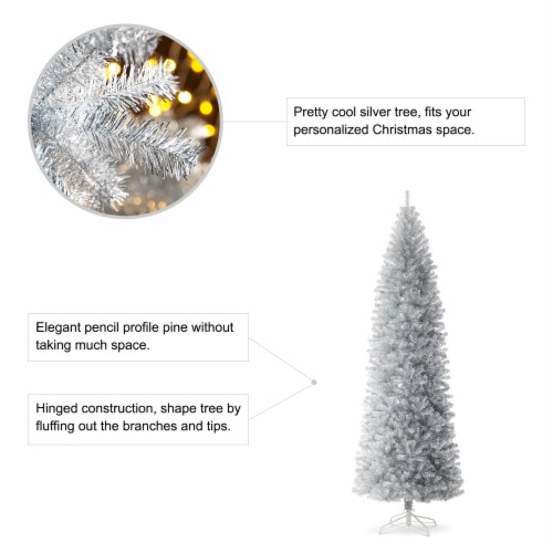 Glitzhome 9 Feet Silver Tinsel Artificial Christmas Tree Perspective: bottom