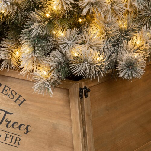 Glitzhome 40 Inch Length Natural Wooden Trapezoid Farm Fresh Christmas Tree Collar Perspective: bottom
