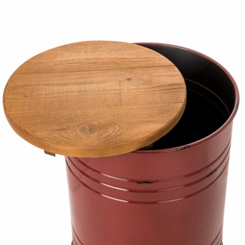 Glitzhome Set of Two Rustic Farmhouse End Table with Metal Accent Barrel and Wood Lid Perspective: bottom