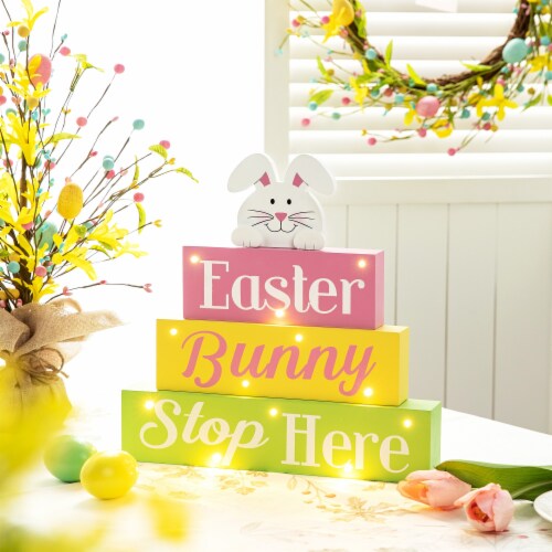 Glitzhome 12 L Easter LED Lighted Wooden Bunny Block Word Sign Perspective: bottom
