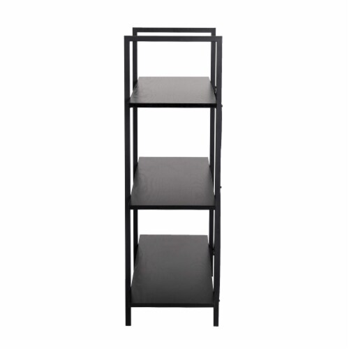 Glitzhome Metal/Wood 3-Tier Bookcases & Shelves - Black Oak Melamine Perspective: bottom