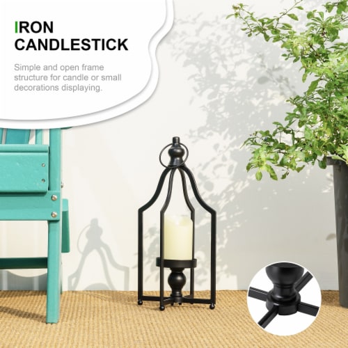 Glitzhome 16.5 Inch Tall Black Metal Lantern Frame Modern Farmhouse Decor Perspective: bottom
