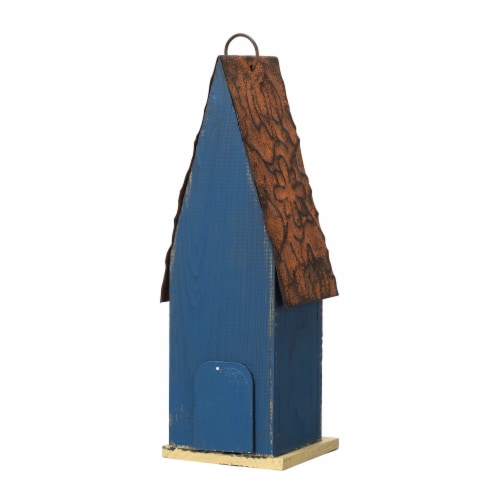 Glitzhome 13.25 Inch Tall Retro Blue Distressed Solid Wood Birdhouse Perspective: bottom