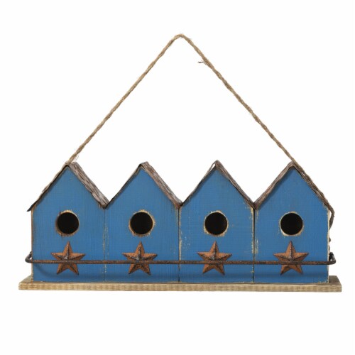 Glitzhome 17 L Retro Blue Distressed Solid Wood Birdhouse with Perch Perspective: bottom