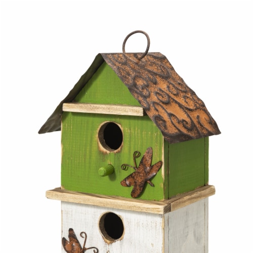 Glitzhome 13.75 H Multicolored Three-Tiered Distressed Solid Wood Birdhouse Perspective: bottom