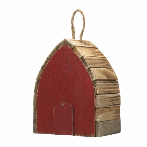 Glitzhome 8.5 H Washed Red Distressed Solid Wood Birdhouse Perspective: bottom
