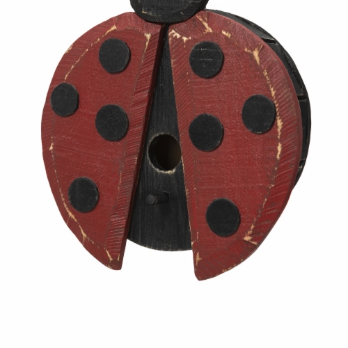 Glitzhome 11.5 H Distressed Solid Wood Ladybug Birdhouse Perspective: bottom