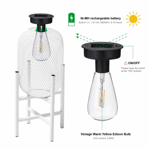 Glitzhome Set of Two 14.25 Inch H Solar Powered Outdoor Lantern White Metal Mesh with Stand Perspective: bottom